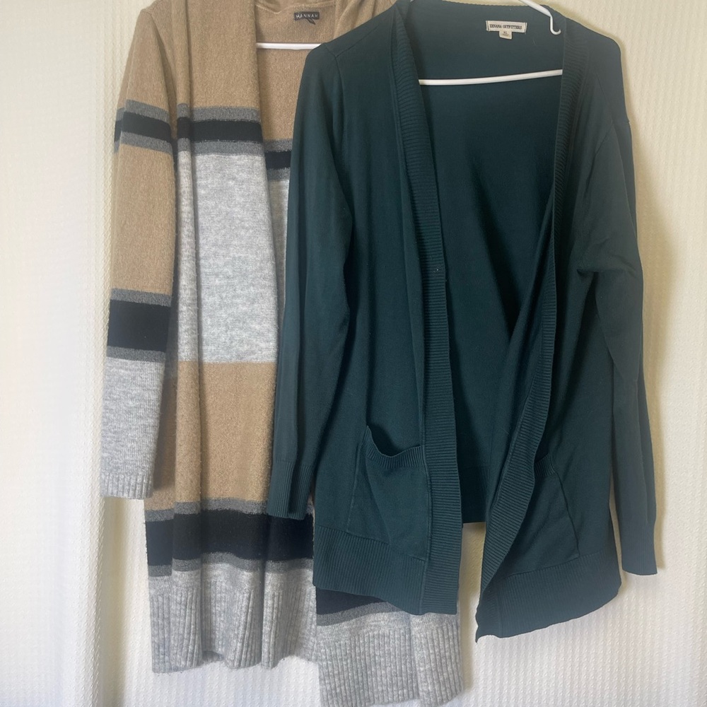 Hannah Women's Cardigan Set - Teal and Striped